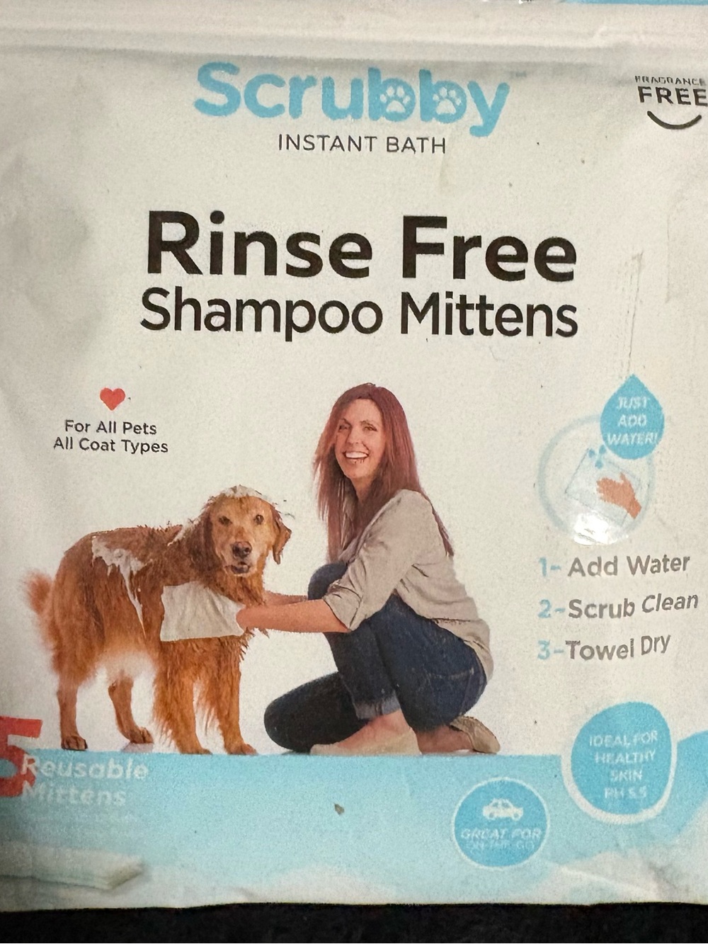 Rinse Free Shampoo Mitts for Pets — White